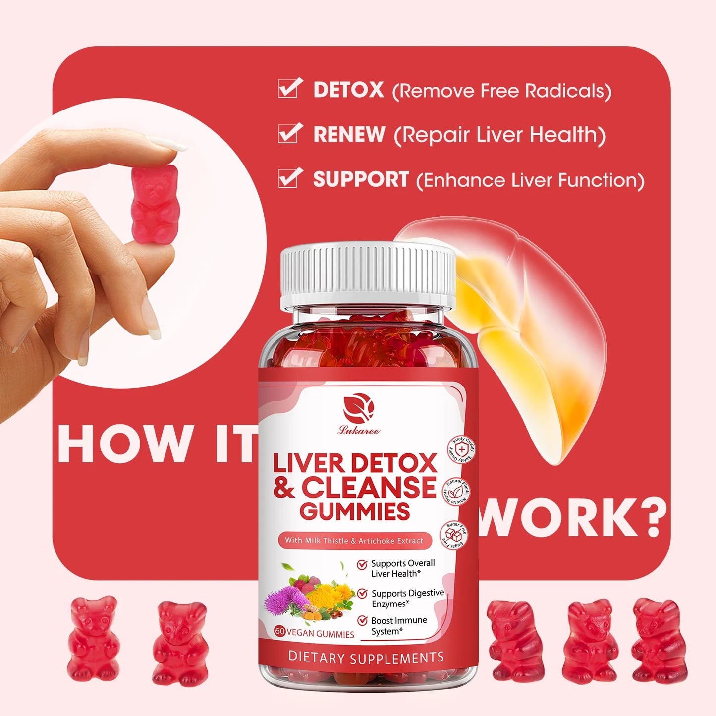 Lukaree Milk Thistle Extract Gummies for Liver Health Liver Cleansing Detox Antioxidant Whitening Immune Health Support