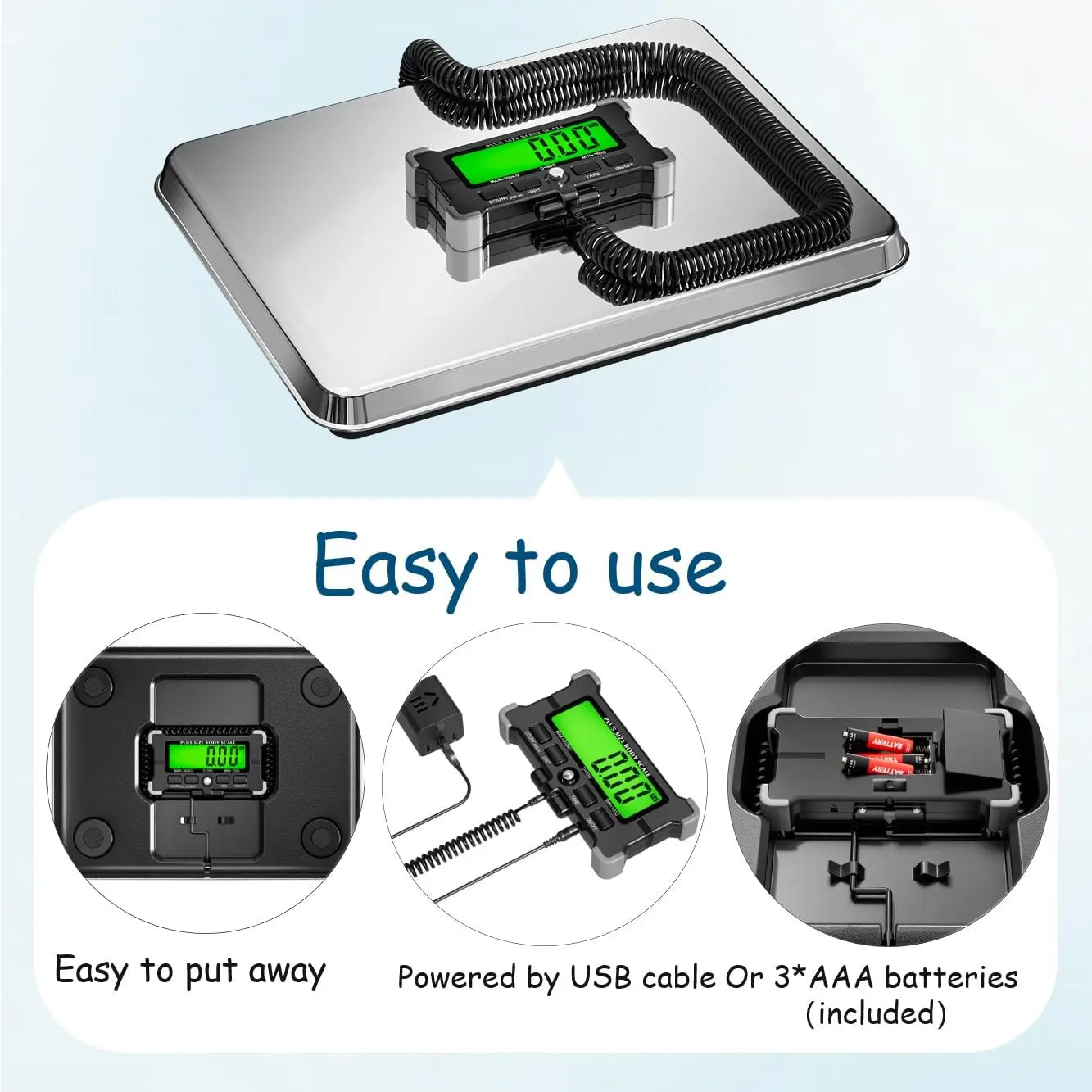Extra Wide Digital Bathroom Scale for Plus Size and Seniors, 300kg Capacity with Wall-Mounted Display