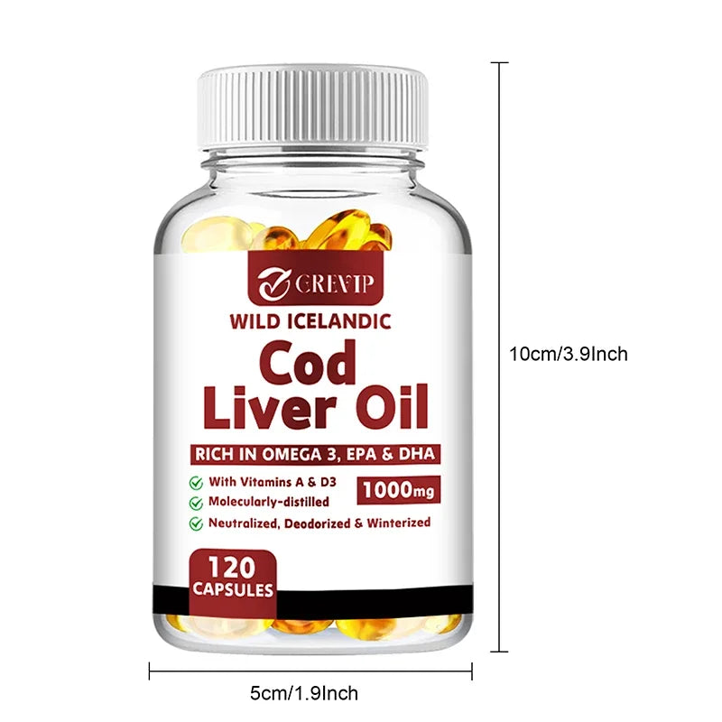 Cod Liver Oil - with Omega 3 EPA/DHA - for Heart Joint Brain & Immune Support - 120 Capsules