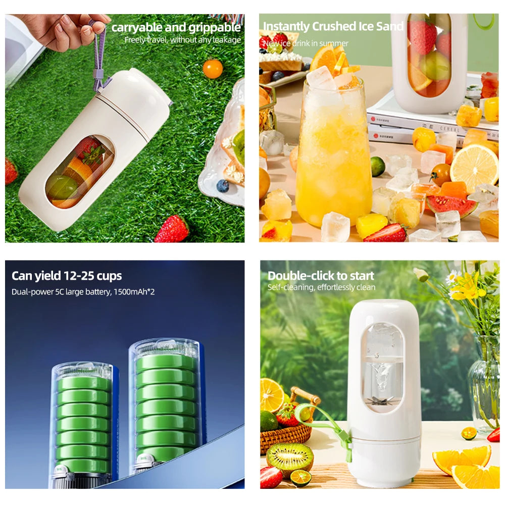 Portable mini juicer, 12 ounce capacity (340ml) easy to clean, USB charging, suitable for camping, fitness, and home use