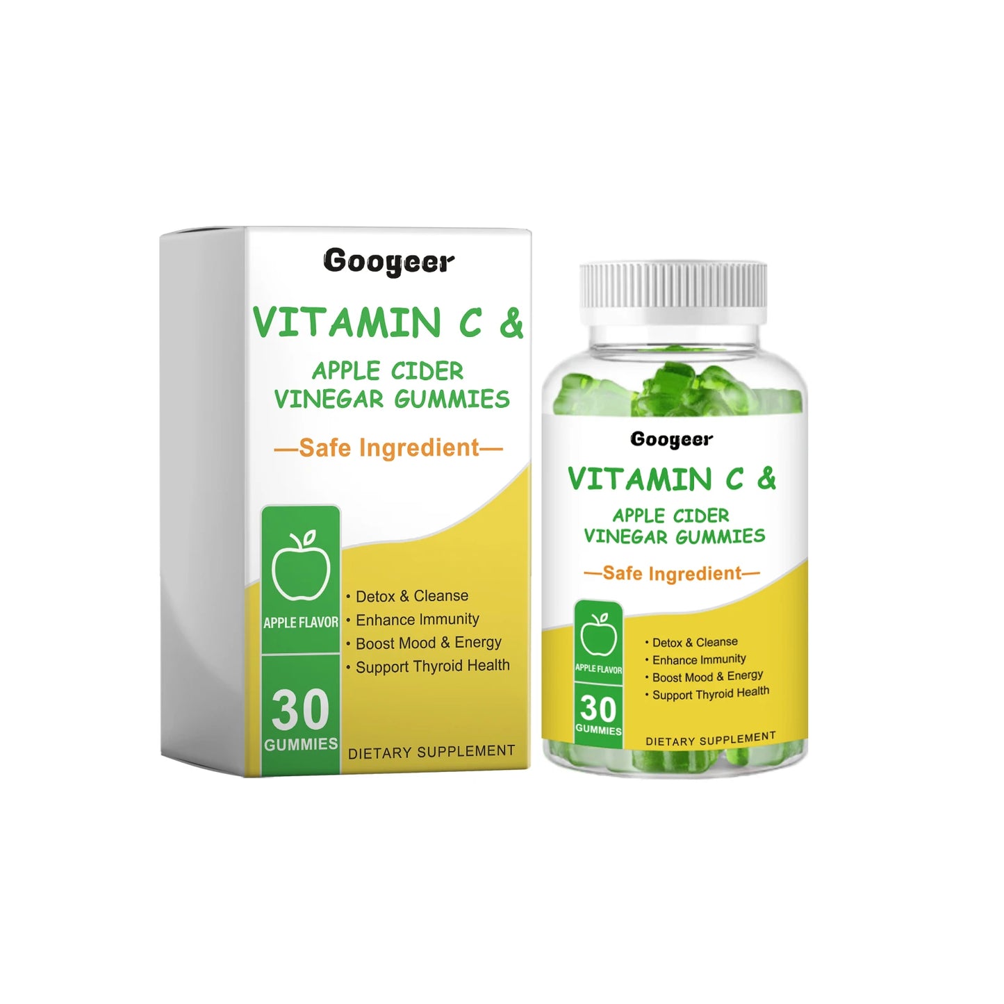 Googeer 30pc Vitamin C Apple Cider Vinegar Gummies Dietary Supplement Immunity Digestion Boost Reduce Fat Detox Entrance Gummies