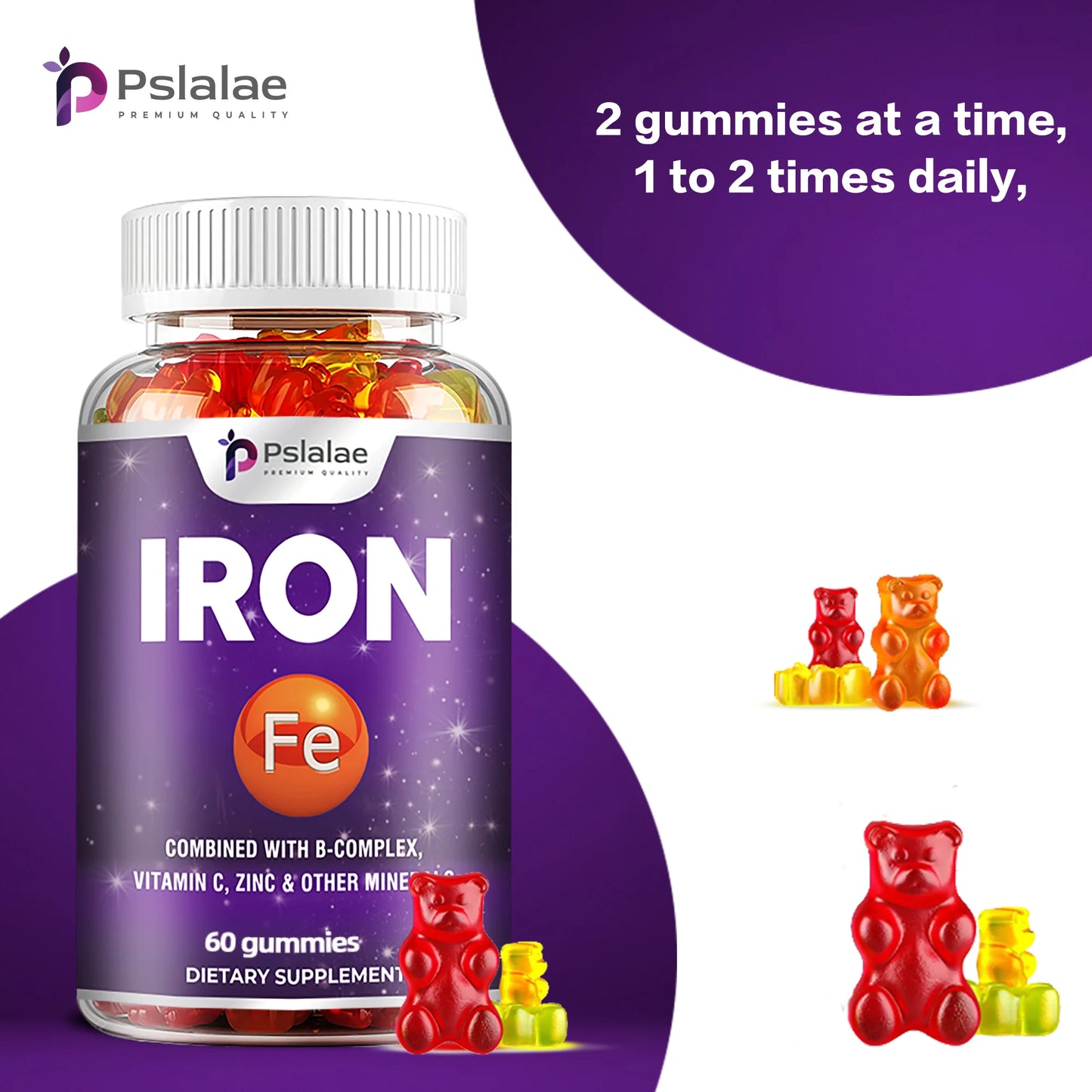 Iron Gummies - Containing Vitamin C for Immune Support of Red Blood Cell Production - 60 Gummies