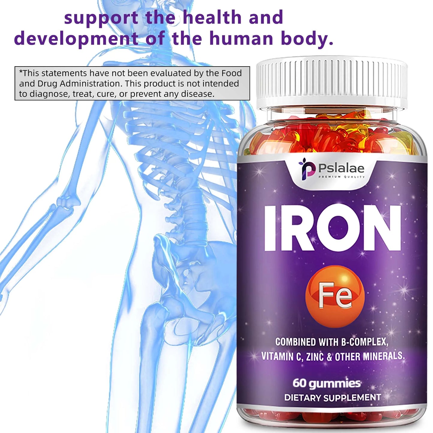 Iron Gummies - Containing Vitamin C for Immune Support of Red Blood Cell Production - 60 Gummies