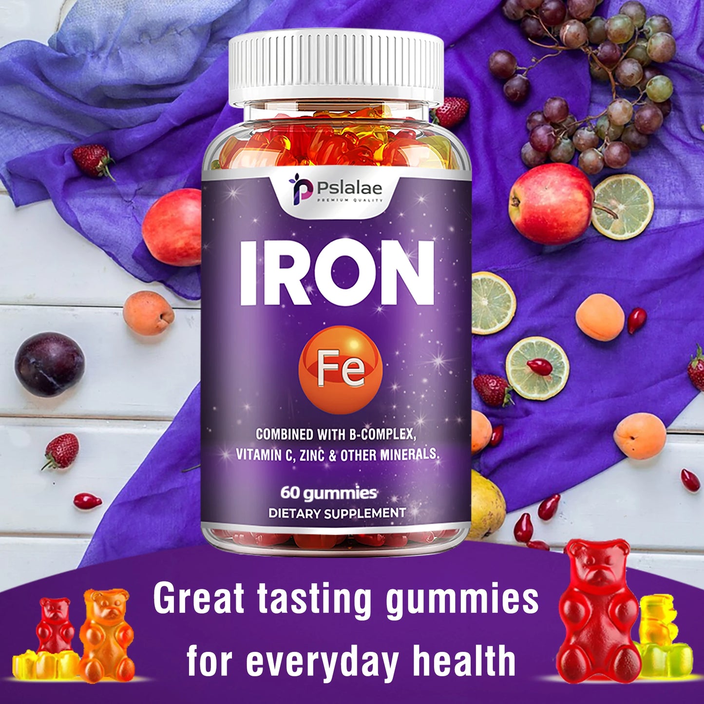 Iron Gummies - Containing Vitamin C for Immune Support of Red Blood Cell Production - 60 Gummies