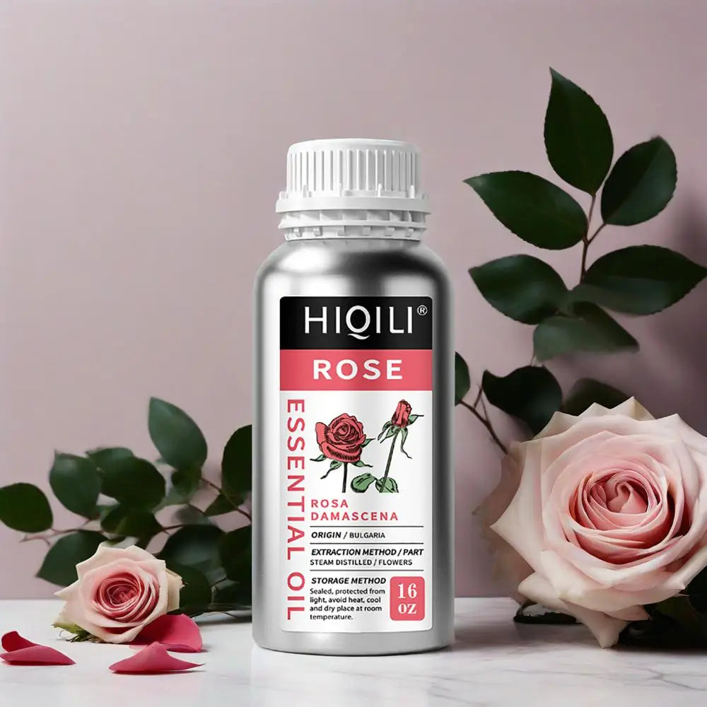 HIQILI 500ML Pure Rose Ginger Peppermint Cinnamon Essential Oil for Diffuser Aromatherapy Skin Care Massage & DIY Body Lotion