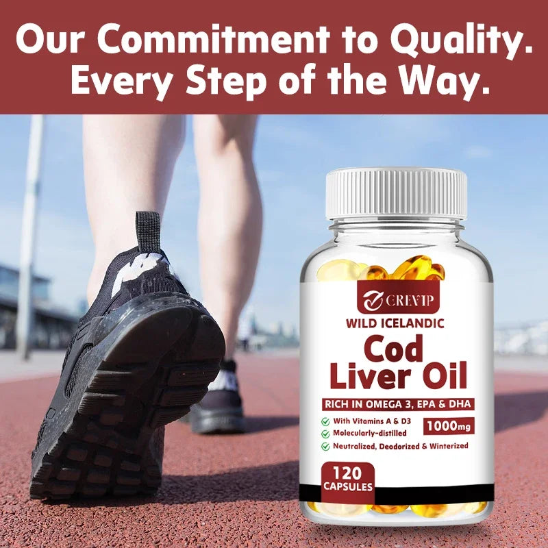 Cod Liver Oil - with Omega 3 EPA/DHA - for Heart Joint Brain & Immune Support - 120 Capsules