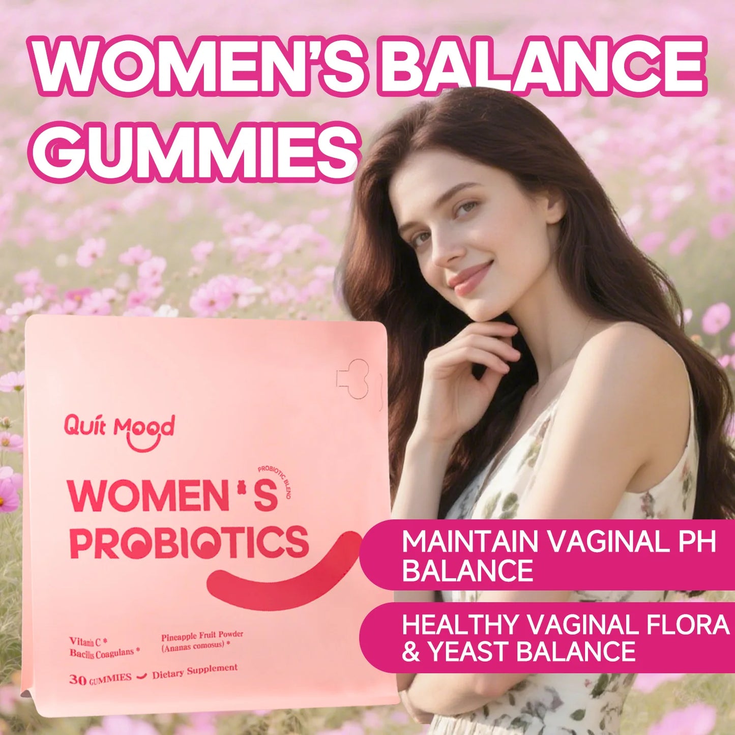 Quitmood Feminine Balance Gummies - Hawaiian Pineapple - Women's Probiotics- ph Balance - Individual Package - 30 Gummies