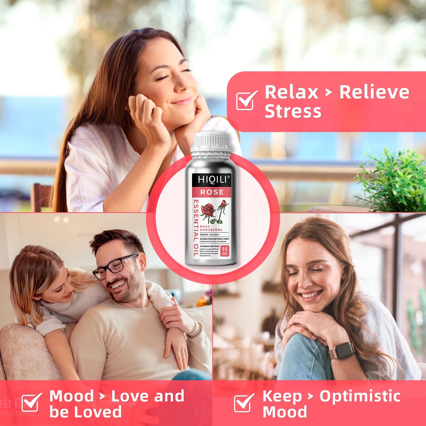 HIQILI 500ML Pure Rose Ginger Peppermint Cinnamon Essential Oil for Diffuser Aromatherapy Skin Care Massage & DIY Body Lotion