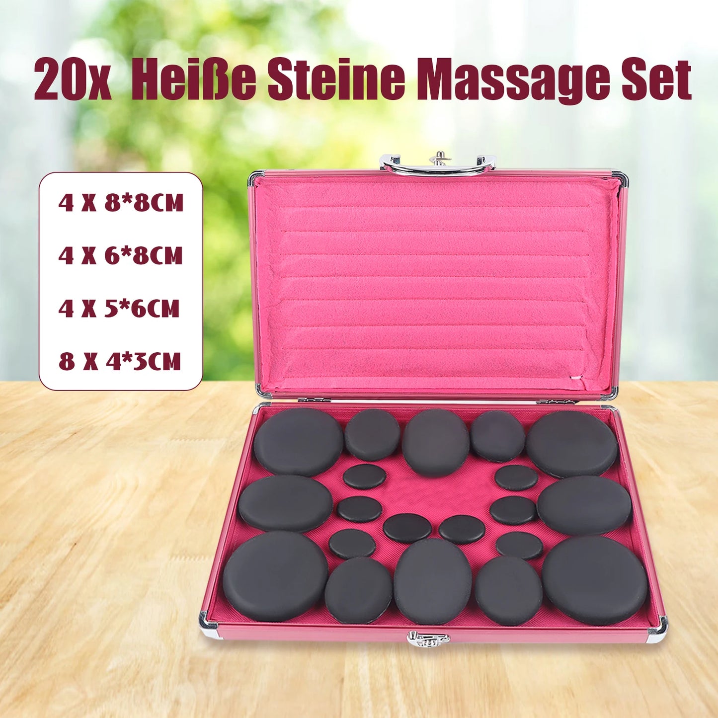 20 Pcs Hot Stones Massage Set with Heater Box 220V Basalt Massage Stones for Salon and Home Spa Use