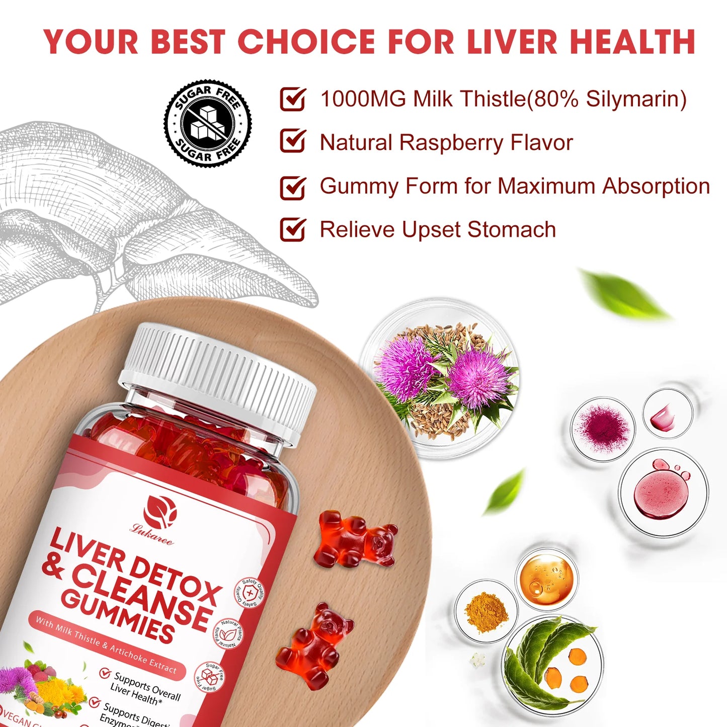 Lukaree Milk Thistle Extract Gummies for Liver Health Liver Cleansing Detox Antioxidant Whitening Immune Health Support