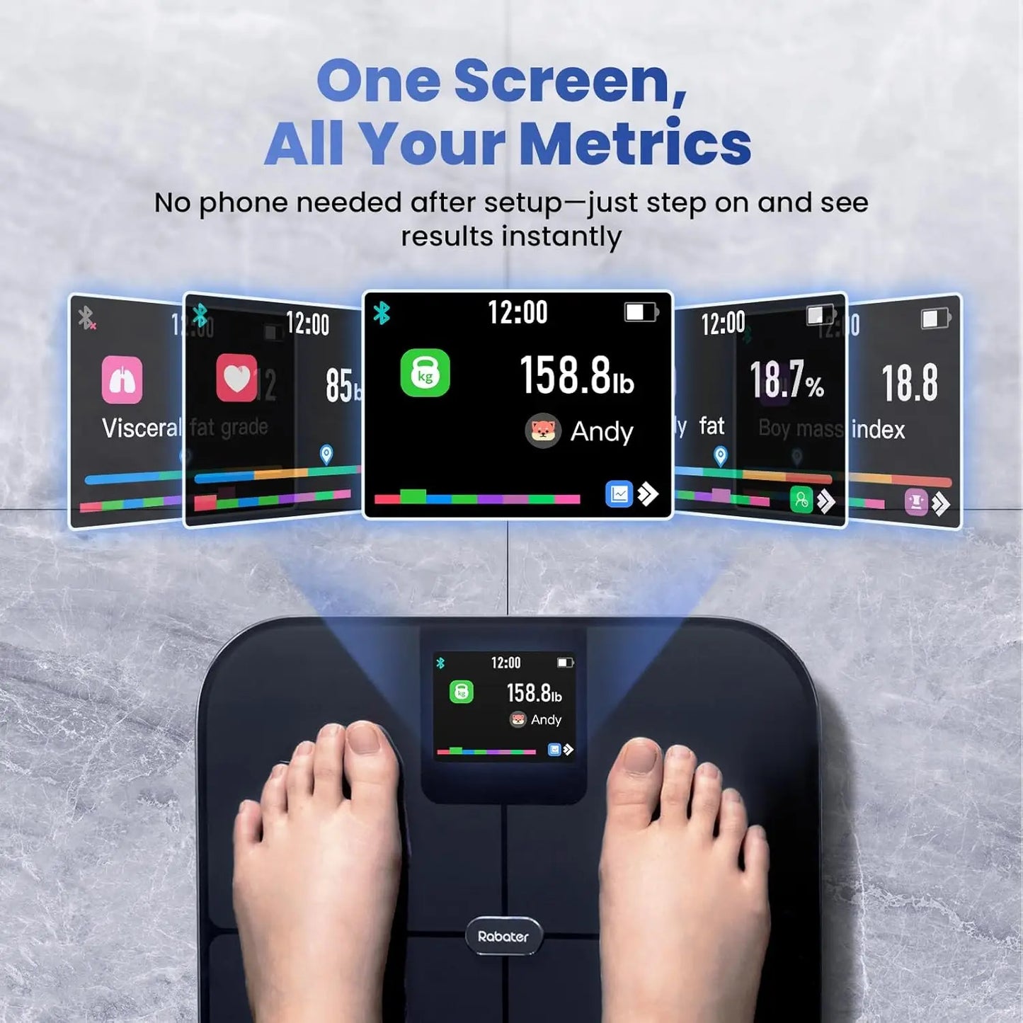 Smart Scale with Large Color Display, Tracks Body Weight BMI Muscle Mass Heart Rate, 25 Metrics, 400 lbs Capacity
