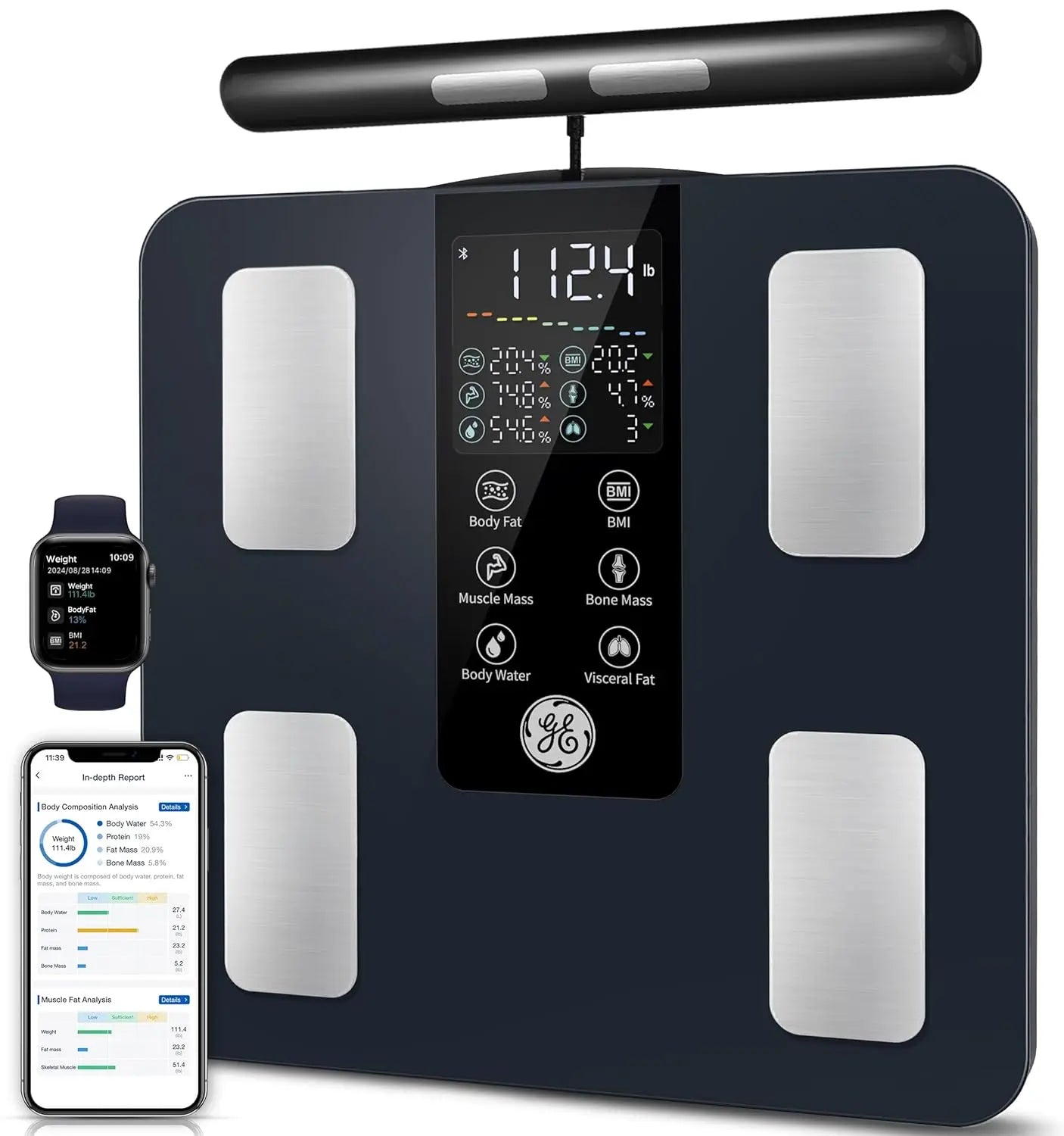 8-Electrode Smart Body Scale: Measures Weight, Fat, BMI, Muscle & 27 Metrics with Bluetooth for Accurate Health Tracking