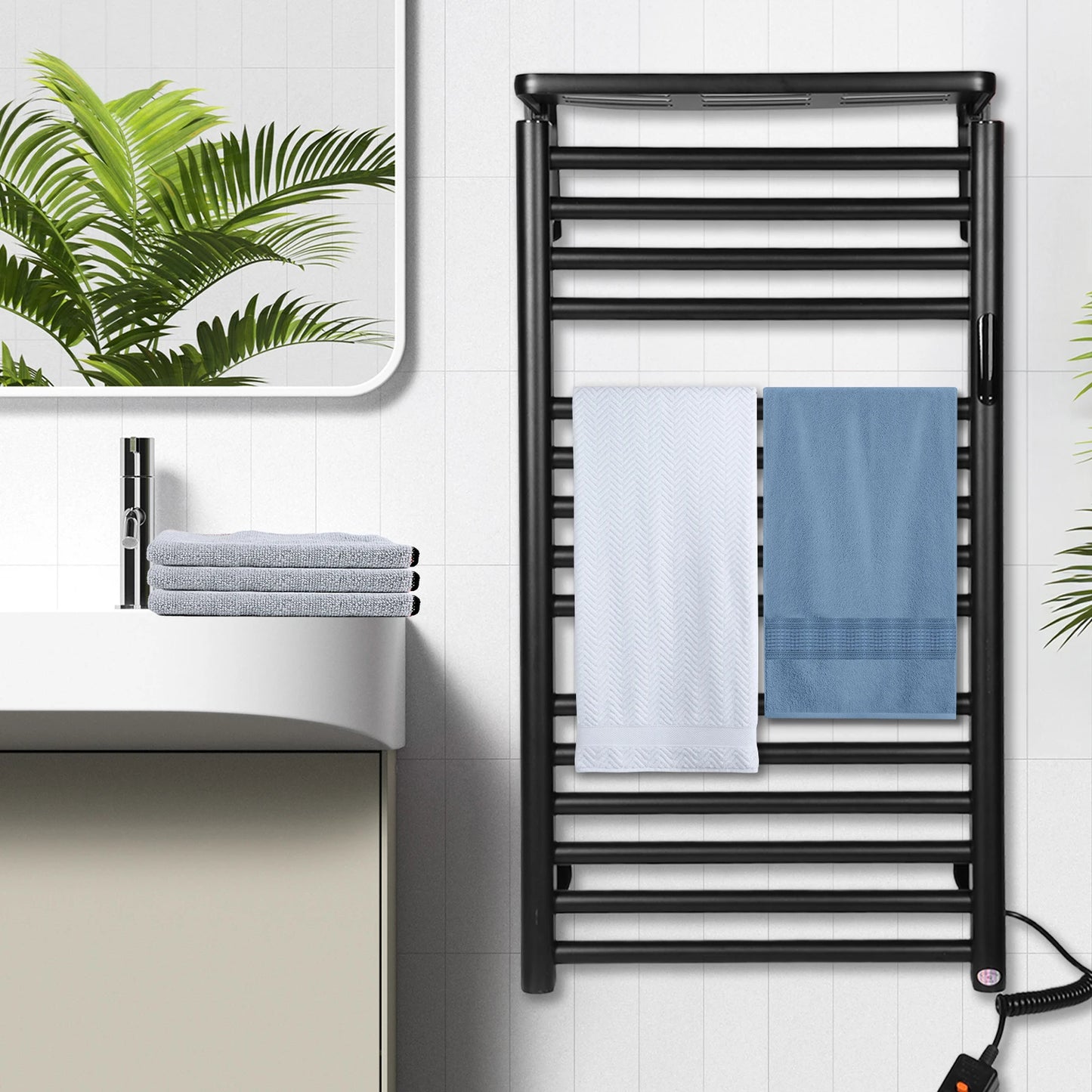 Bathroom Electric Heated Towel Rack with Digital Display Touch Thermostatic Dry Towel 200W Stainless Steel Heater Waterproof and