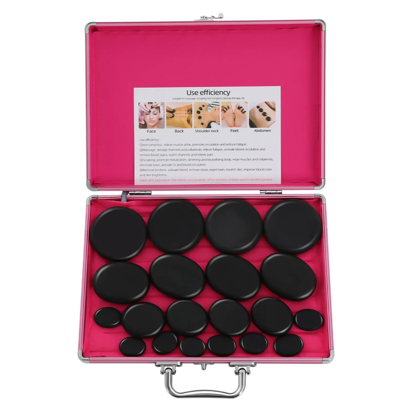 20 Pcs Hot Stones Massage Set with Heater Box 220V Basalt Massage Stones for Salon and Home Spa Use