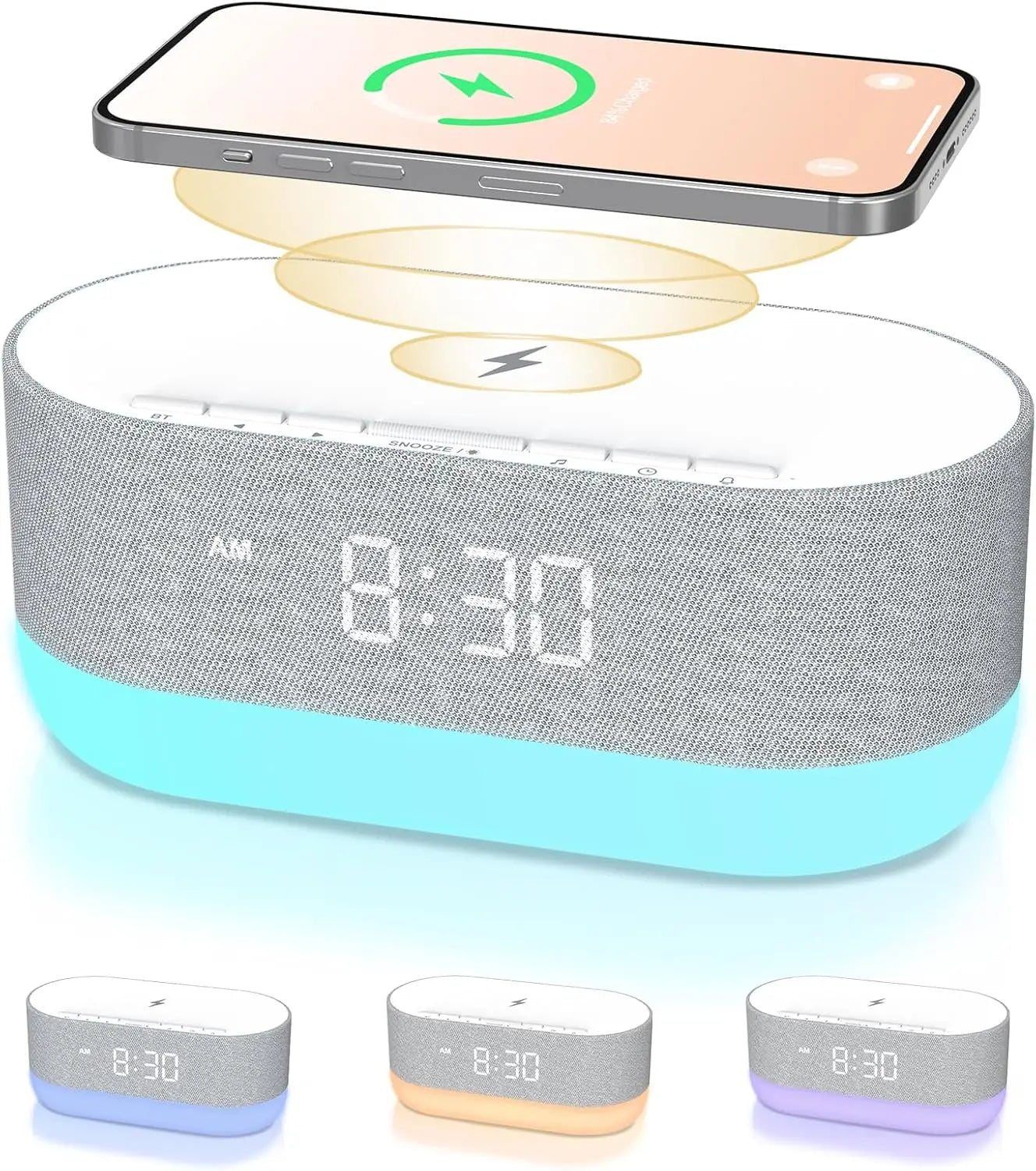 3-in-1 Sound Machine Alarm Clock with Wireless Charger: White Noise, Bluetooth Music & Custom Sleep-Wake Routine
