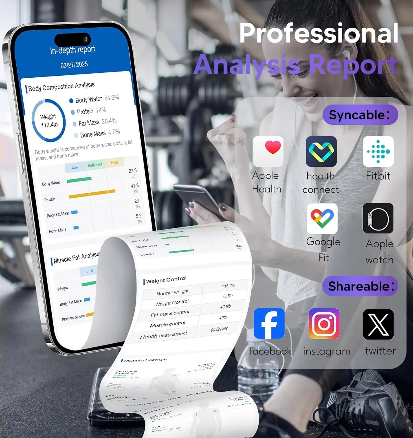 8-Electrode Smart Body Scale: Measures Weight, Fat, BMI, Muscle & 27 Metrics with Bluetooth for Accurate Health Tracking