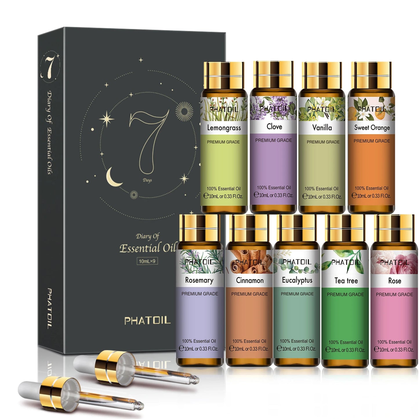 Phatoil 9pcs Gift Set 10ml Pure Natural Essential Oils Kit  Vanilla Sandalwood Neroli Helichrysum Lemon Eucalyptus Spearmint
