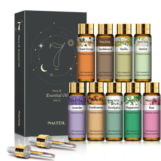 Phatoil 9pcs Gift Set 10ml Pure Natural Essential Oils Kit  Vanilla Sandalwood Neroli Helichrysum Lemon Eucalyptus Spearmint