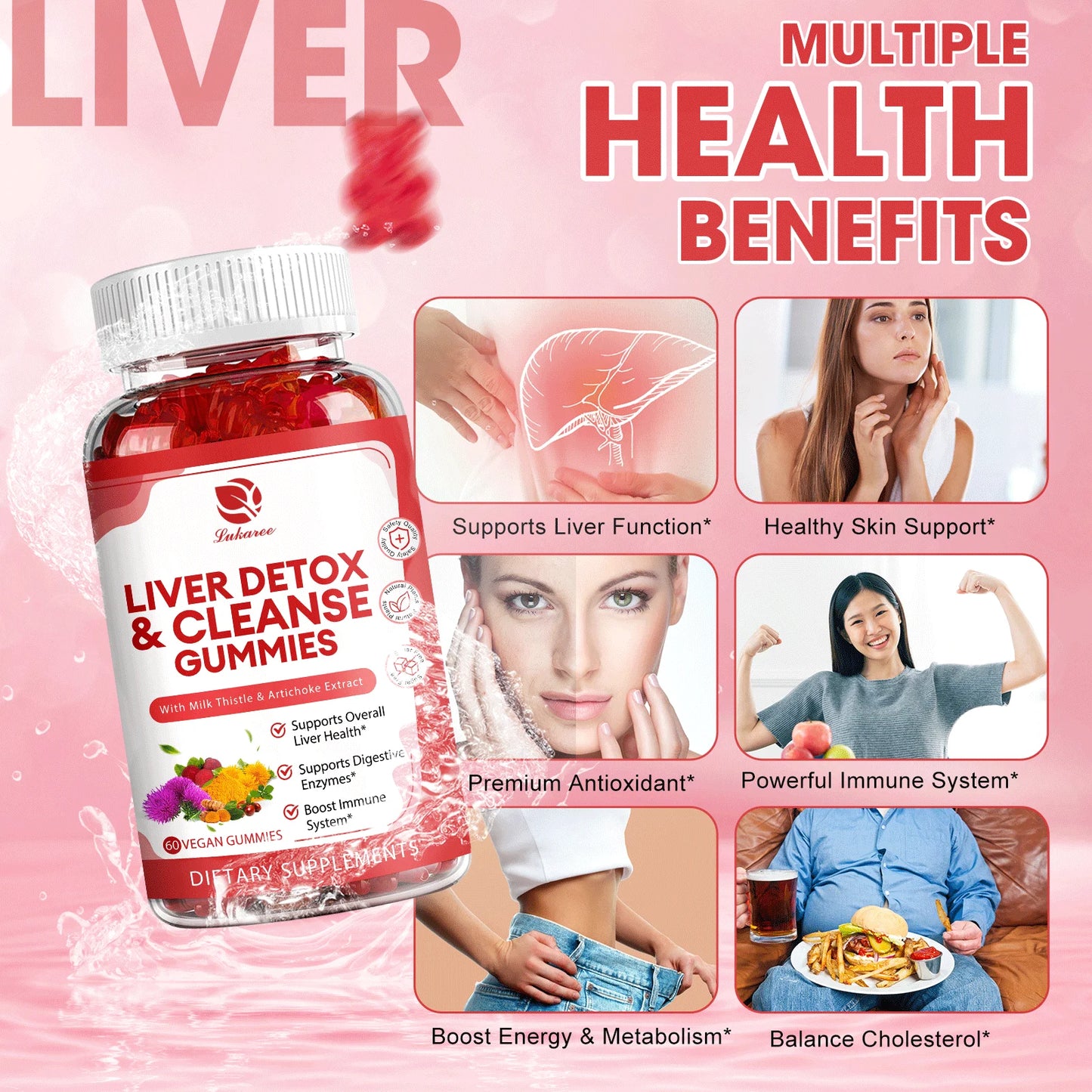 Lukaree Milk Thistle Extract Gummies for Liver Health Liver Cleansing Detox Antioxidant Whitening Immune Health Support