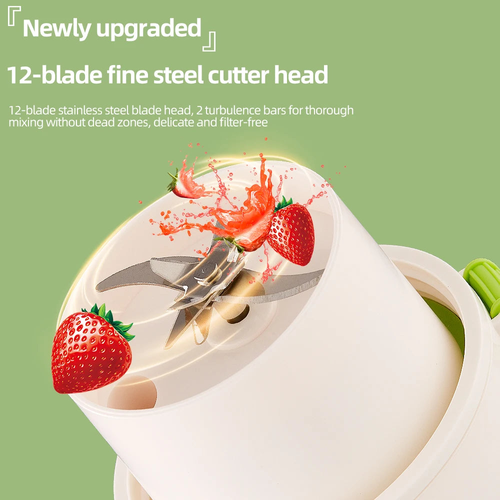 Portable mini juicer, 12 ounce capacity (340ml) easy to clean, USB charging, suitable for camping, fitness, and home use