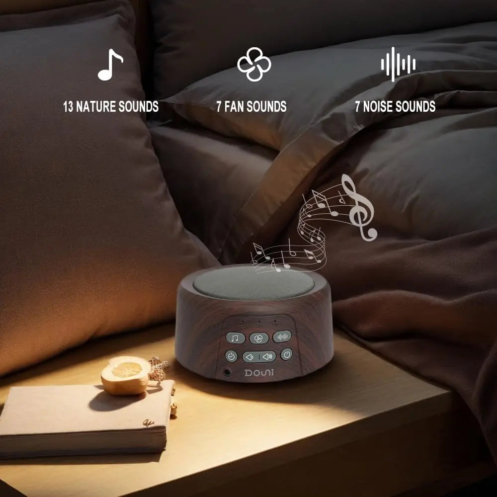 Brown Wood Grain White Noise Machine with 27 Soothing Sounds, Timer & Memory for Sleep Therapy at Home or Travel