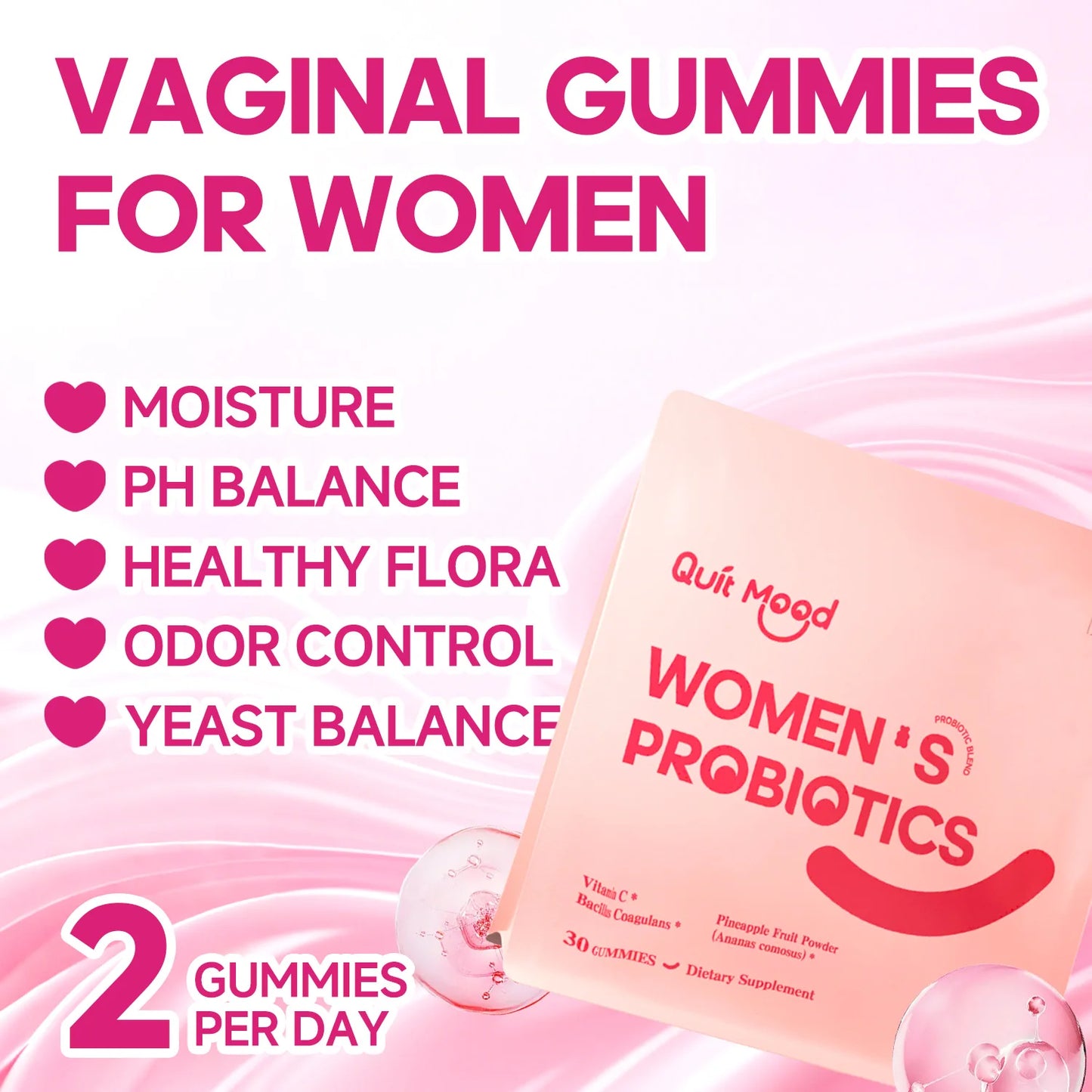 Quitmood Feminine Balance Gummies - Hawaiian Pineapple - Women's Probiotics- ph Balance - Individual Package - 30 Gummies
