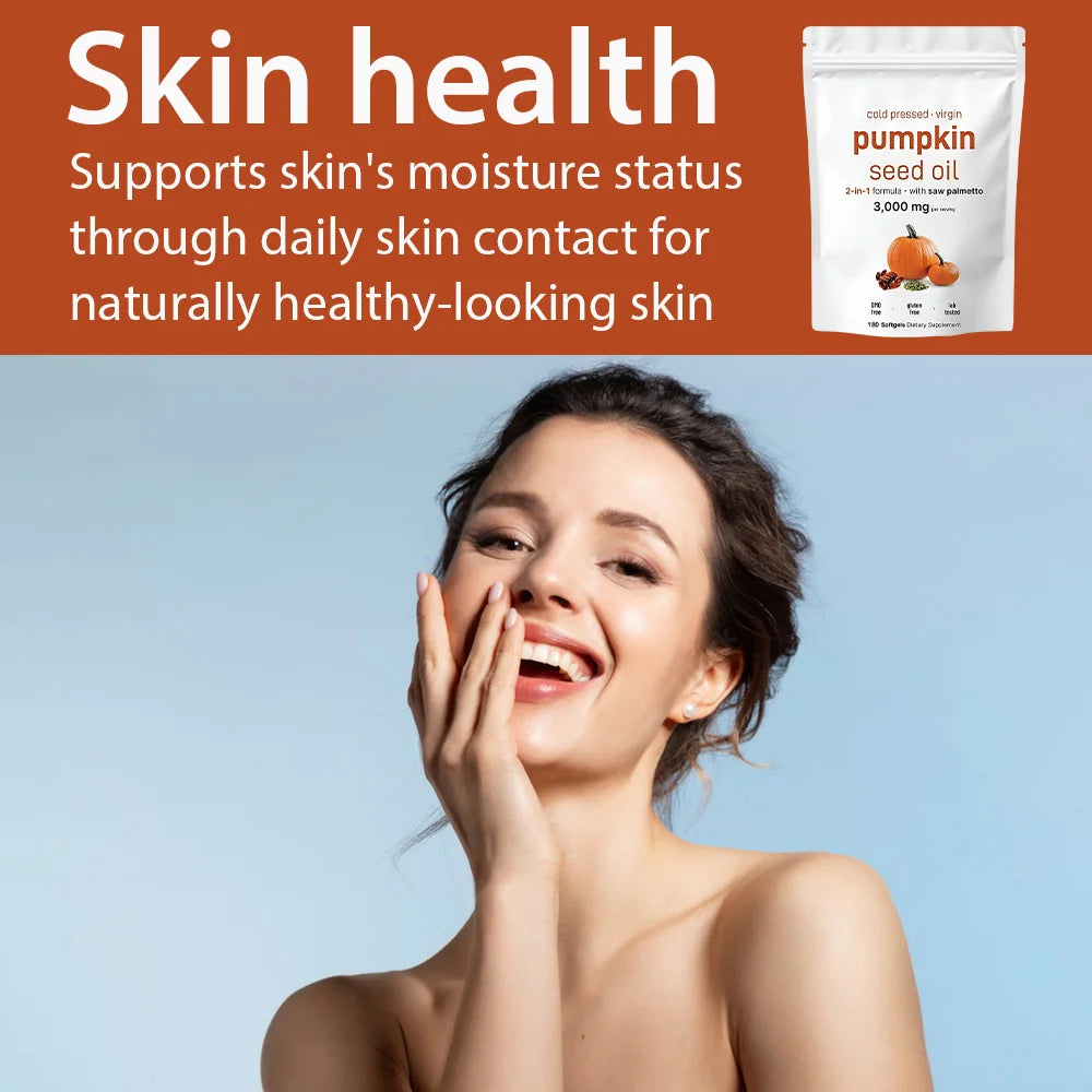 Pumpkin Seed Oil with Saw Palmetto, Cold Pressed, Pure Virgin Oil, Essential Fatty Acids, & Phytosterols，Non-GMO