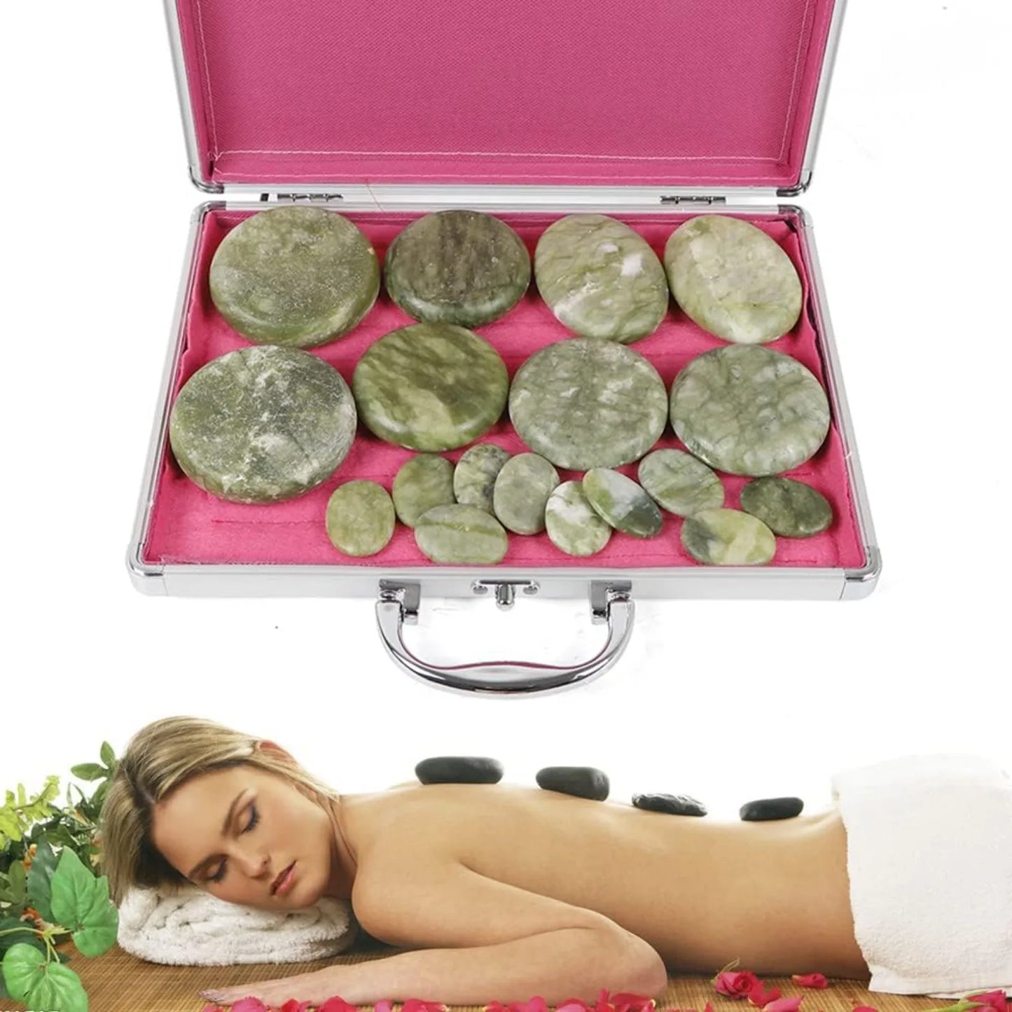16pcs Hot Stones Massage Set w/ Warmer, Heated Hot Rocks Set for Home SPA Relaxation Treatment Pain Relief