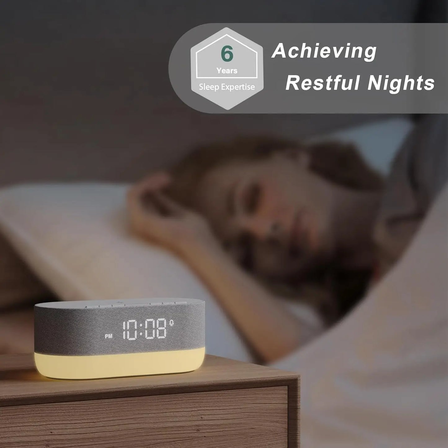 3-in-1 Sound Machine Alarm Clock with Wireless Charger: White Noise, Bluetooth Music & Custom Sleep-Wake Routine