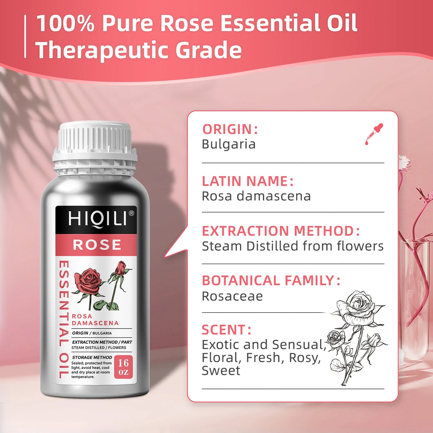 HIQILI 500ML Pure Rose Ginger Peppermint Cinnamon Essential Oil for Diffuser Aromatherapy Skin Care Massage & DIY Body Lotion