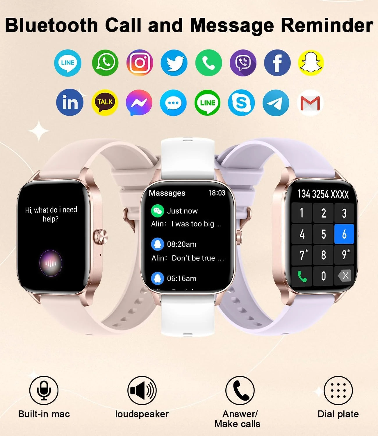 Android Smart Watch For Women(Answer/Make Calls) 1.85''Full Touch Screen Fitness Tracker Pedometer/Calories/ 100+ Sports Modes