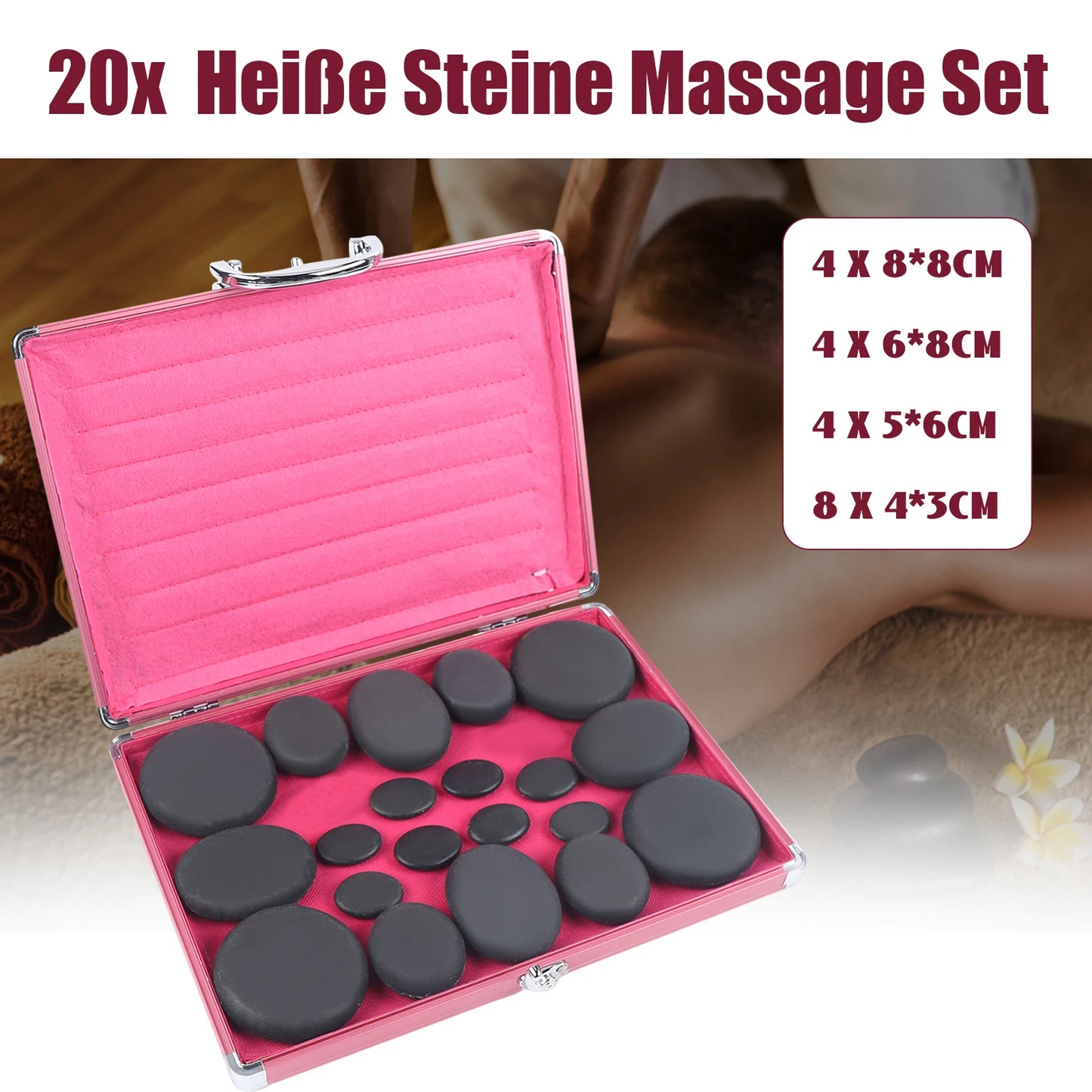 20 Pcs Hot Stones Massage Set with Heater Box 220V Basalt Massage Stones for Salon and Home Spa Use
