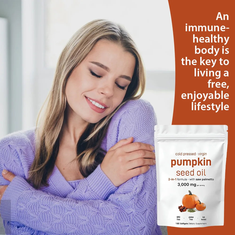 Pumpkin Seed Oil with Saw Palmetto, Cold Pressed, Pure Virgin Oil, Essential Fatty Acids, & Phytosterols，Non-GMO