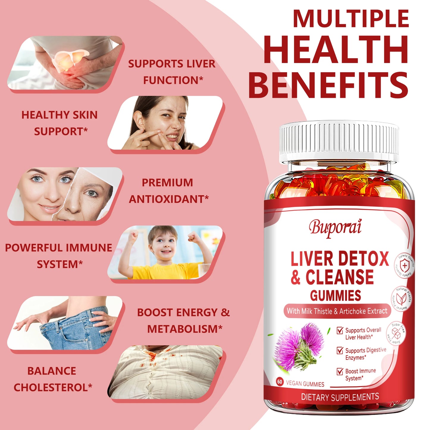 Liver Cleanse & Detox Gummies - Improve Digestion,Help Cleanse The Liver and Promote Metabolism Supplements - 60 Gummies
