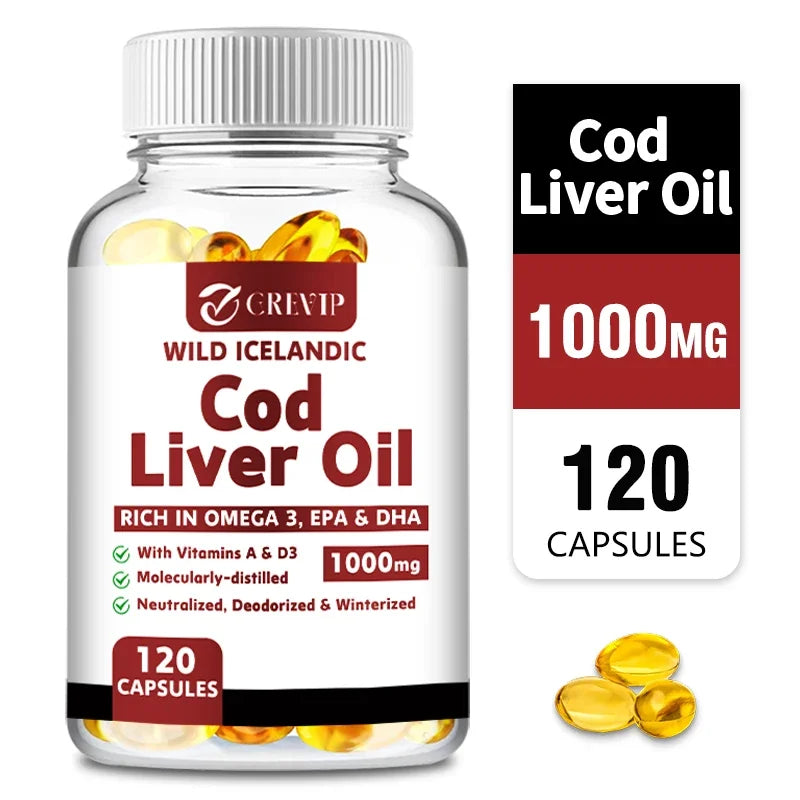 Cod Liver Oil - with Omega 3 EPA/DHA - for Heart Joint Brain & Immune Support - 120 Capsules