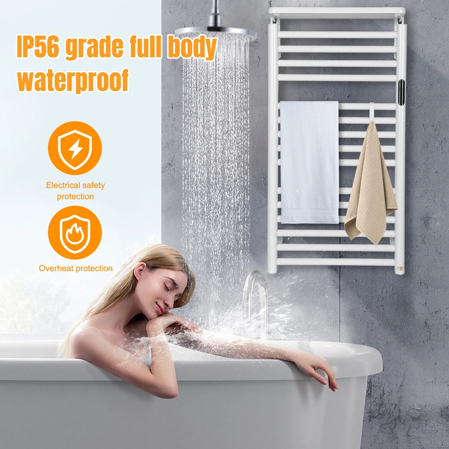 Bathroom Electric Heated Towel Rack with Digital Display Touch Thermostatic Dry Towel 200W Stainless Steel Heater Waterproof and