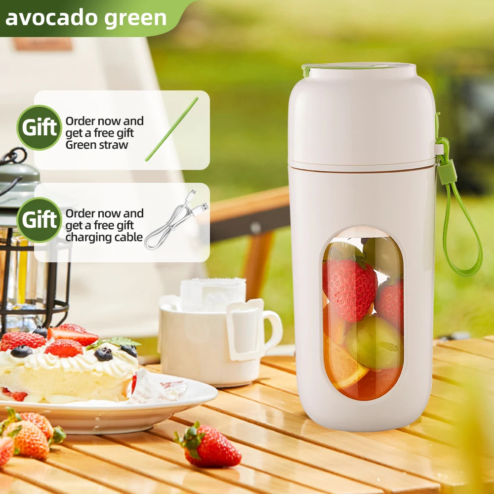 Portable mini juicer, 12 ounce capacity (340ml) easy to clean, USB charging, suitable for camping, fitness, and home use
