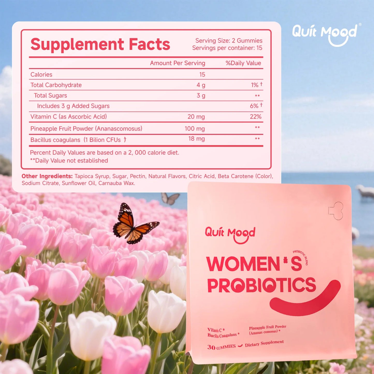 Quitmood Feminine Balance Gummies - Hawaiian Pineapple - Women's Probiotics- ph Balance - Individual Package - 30 Gummies