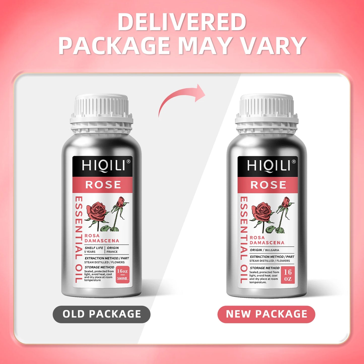 HIQILI 500ML Pure Rose Ginger Peppermint Cinnamon Essential Oil for Diffuser Aromatherapy Skin Care Massage & DIY Body Lotion