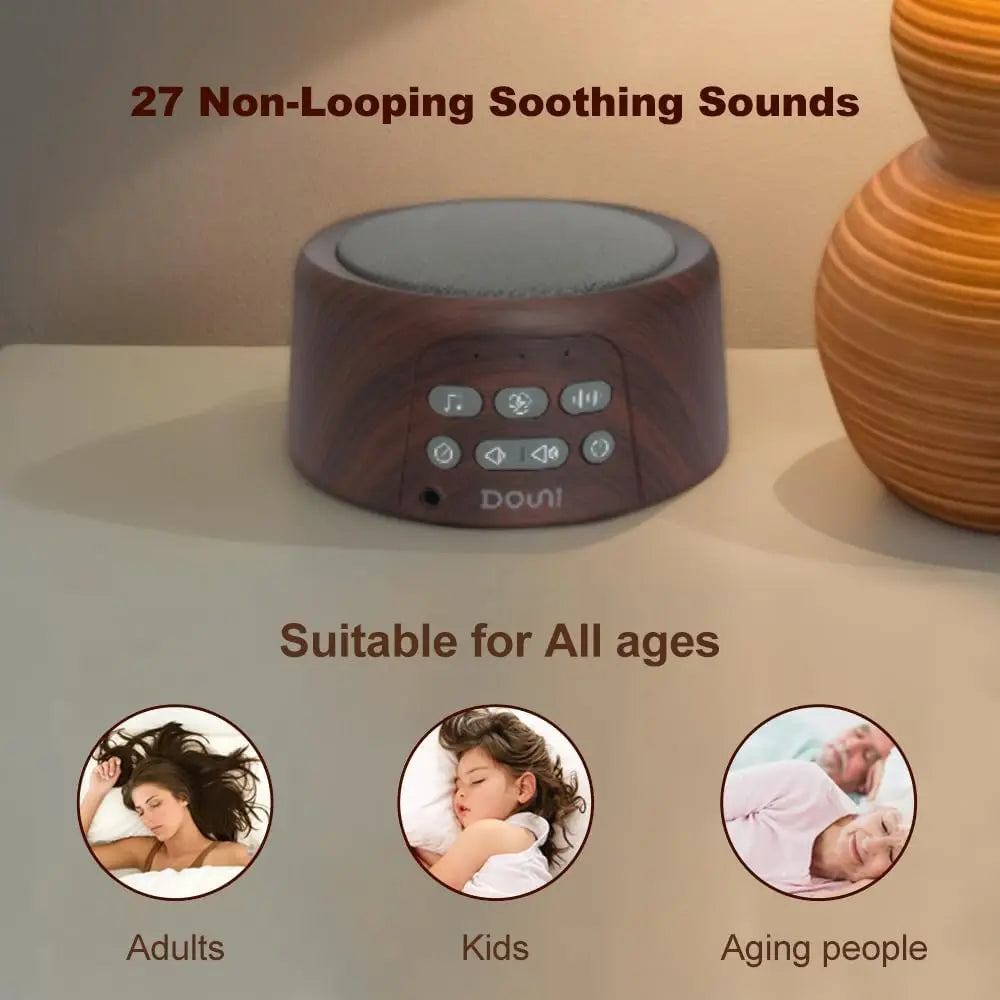 Brown Wood Grain White Noise Machine with 27 Soothing Sounds, Timer & Memory for Sleep Therapy at Home or Travel