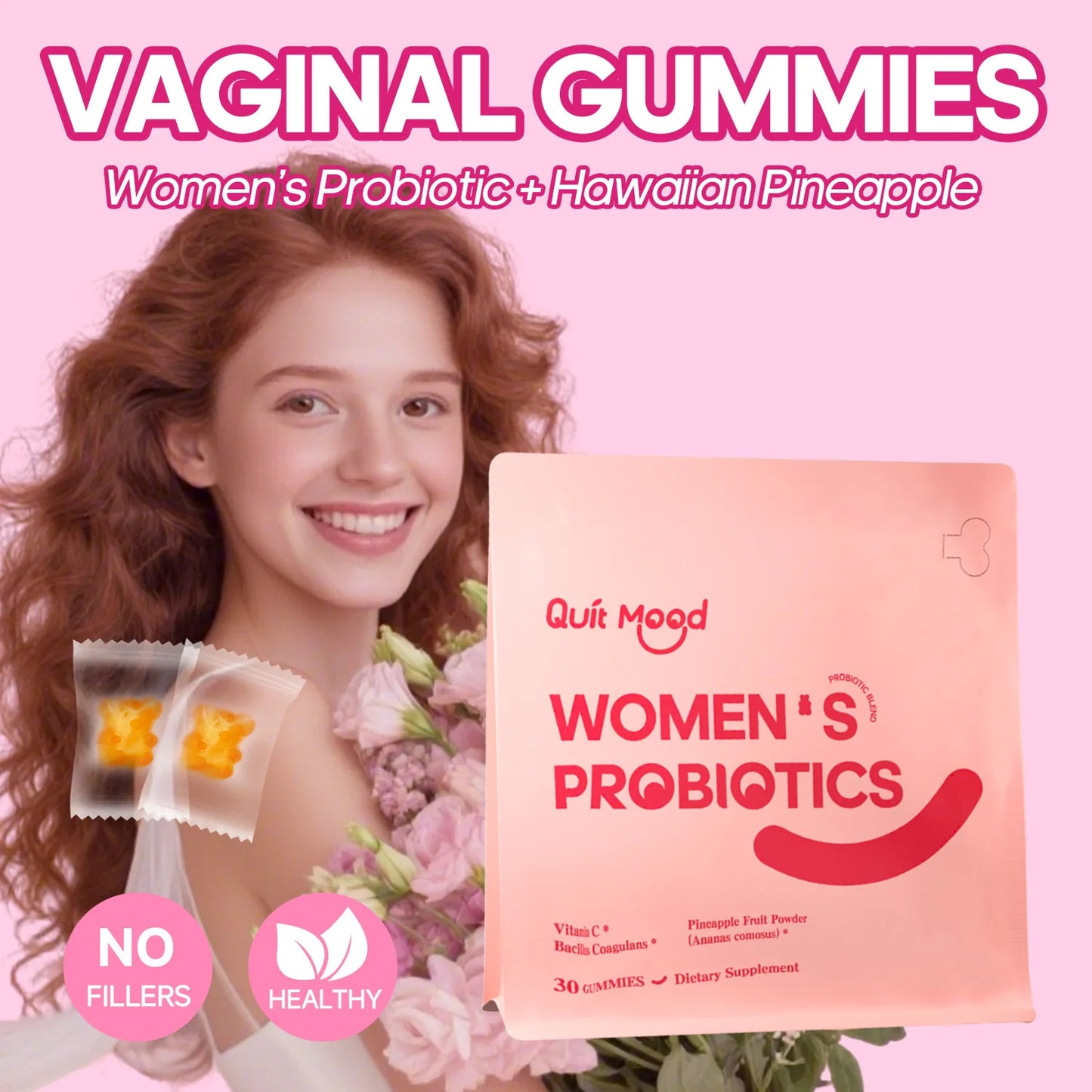 Quitmood Feminine Balance Gummies - Hawaiian Pineapple - Women's Probiotics- ph Balance - Individual Package - 30 Gummies