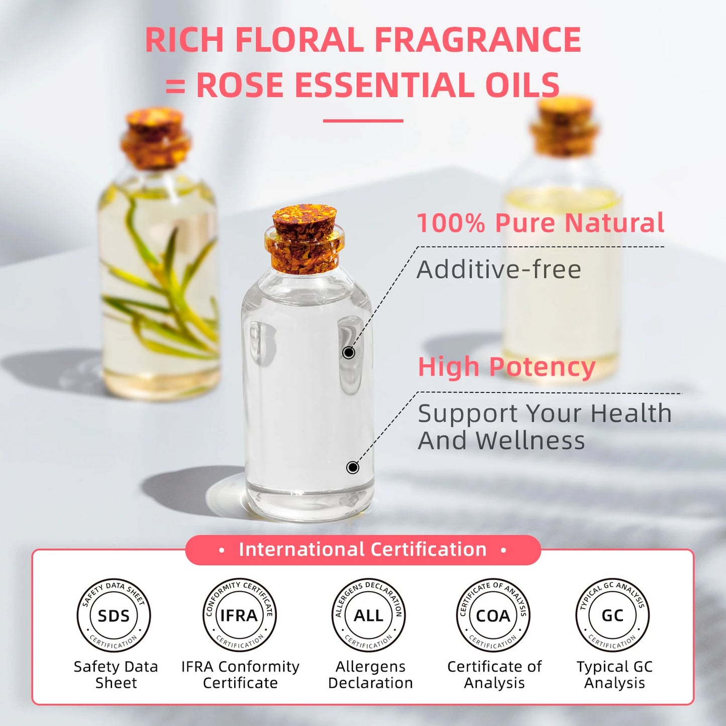 HIQILI 500ML Pure Rose Ginger Peppermint Cinnamon Essential Oil for Diffuser Aromatherapy Skin Care Massage & DIY Body Lotion