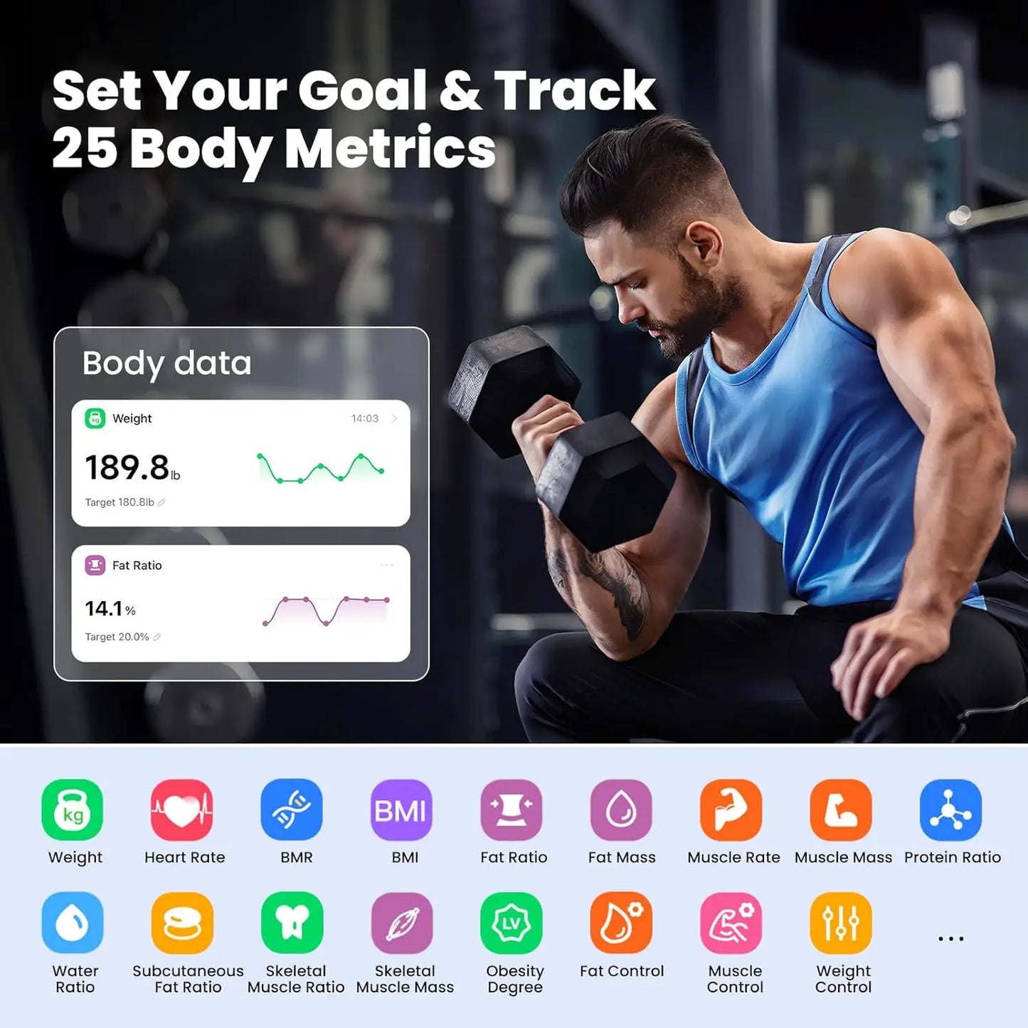 Smart Scale with Large Color Display, Tracks Body Weight BMI Muscle Mass Heart Rate, 25 Metrics, 400 lbs Capacity