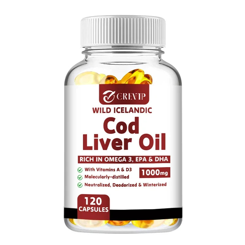 Cod Liver Oil - with Omega 3 EPA/DHA - for Heart Joint Brain & Immune Support - 120 Capsules