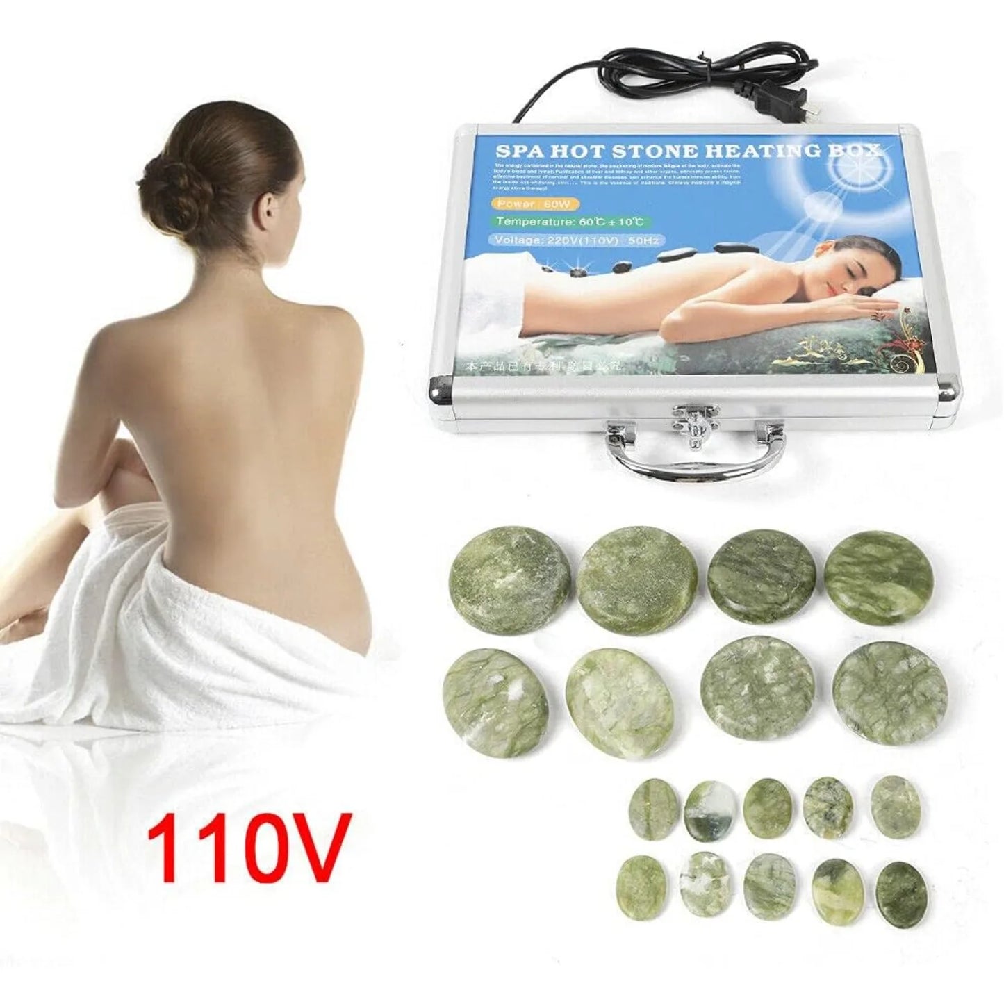 16pcs Hot Stones Massage Set w/ Warmer, Heated Hot Rocks Set for Home SPA Relaxation Treatment Pain Relief