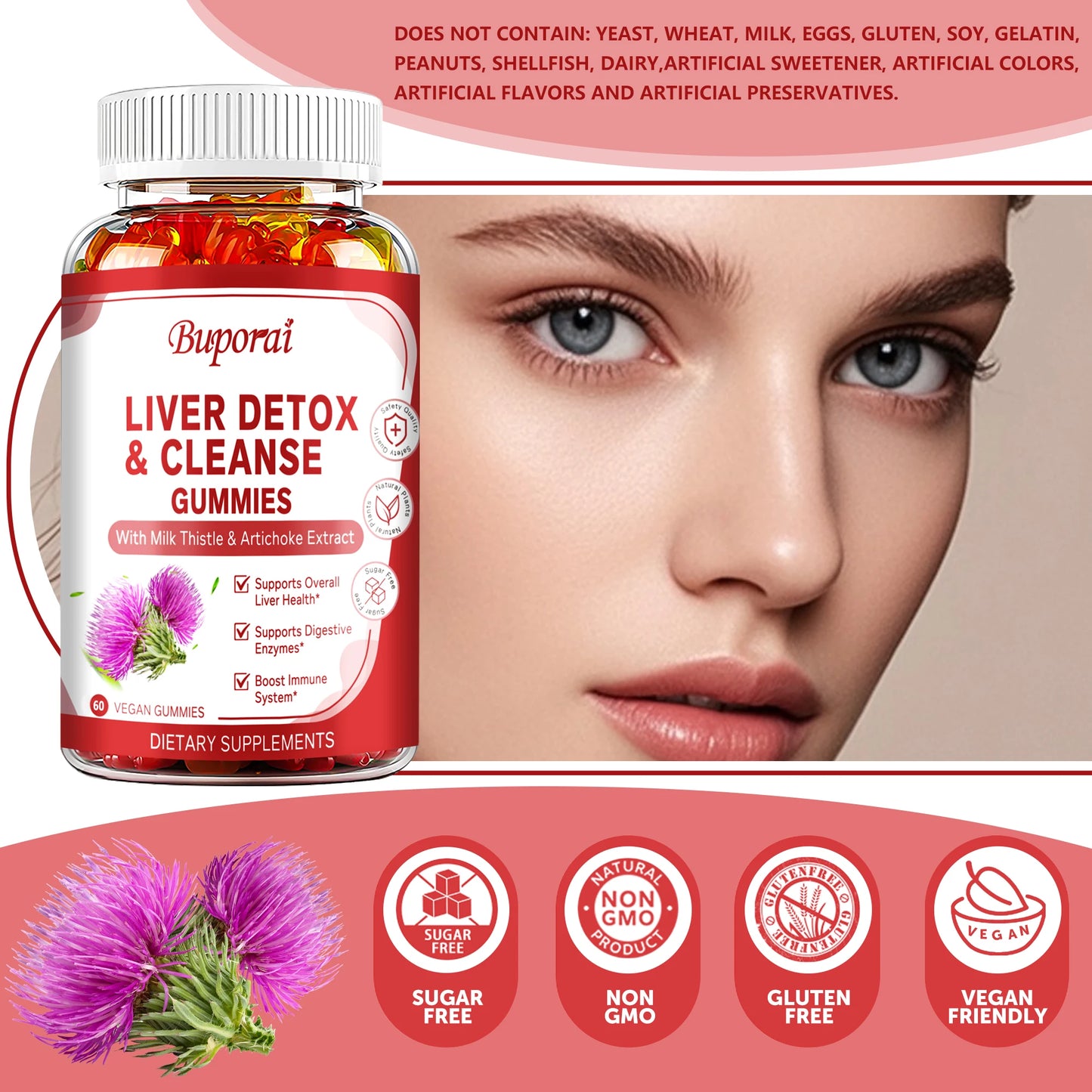 Liver Cleanse & Detox Gummies - Improve Digestion,Help Cleanse The Liver and Promote Metabolism Supplements - 60 Gummies