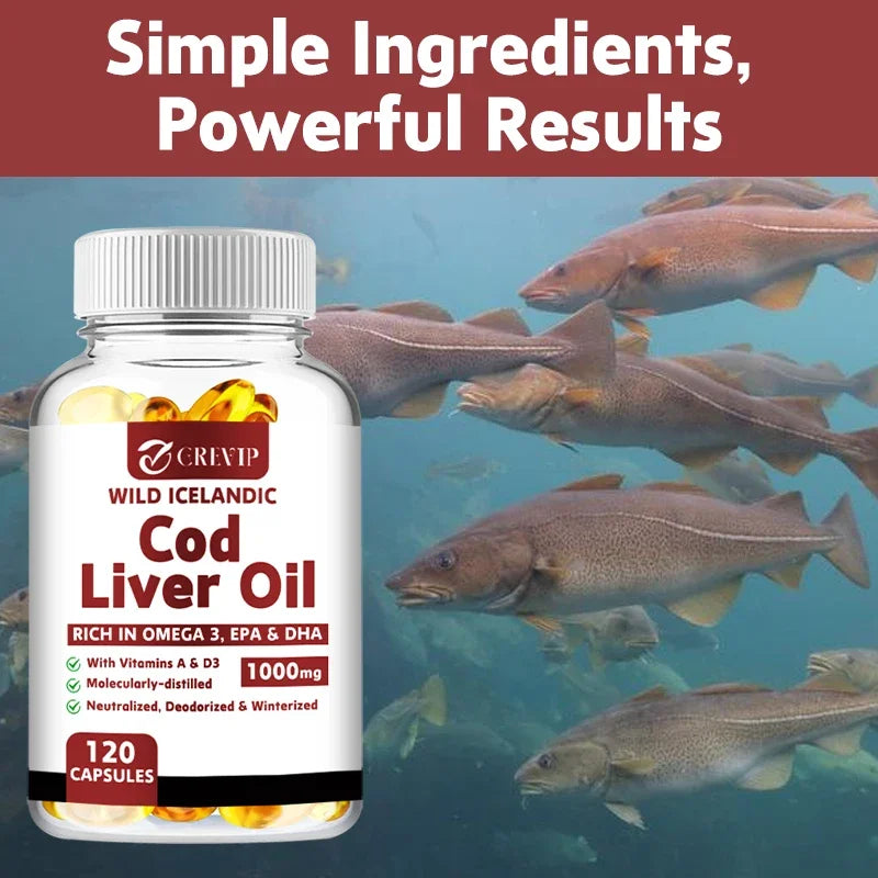Cod Liver Oil - with Omega 3 EPA/DHA - for Heart Joint Brain & Immune Support - 120 Capsules