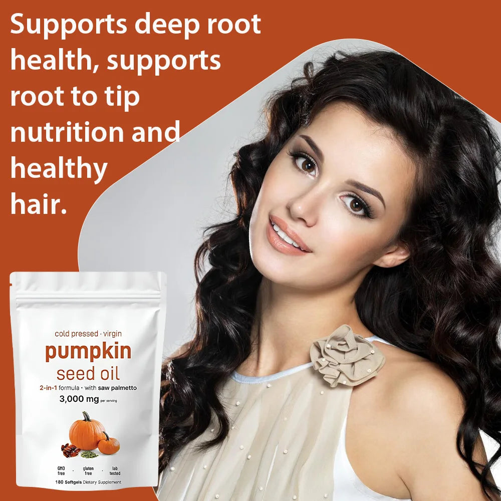 Pumpkin Seed Oil with Saw Palmetto, Cold Pressed, Pure Virgin Oil, Essential Fatty Acids, & Phytosterols，Non-GMO