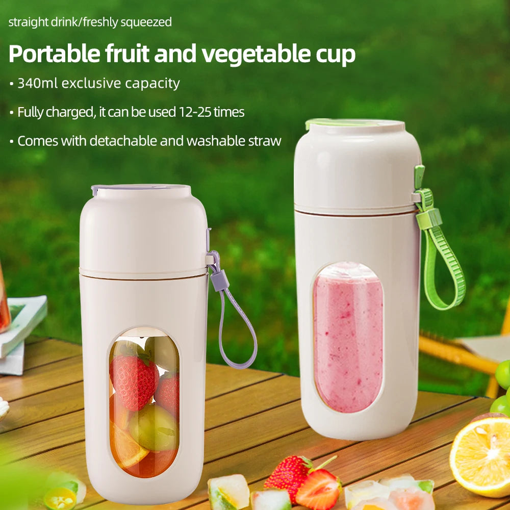 Portable mini juicer, 12 ounce capacity (340ml) easy to clean, USB charging, suitable for camping, fitness, and home use