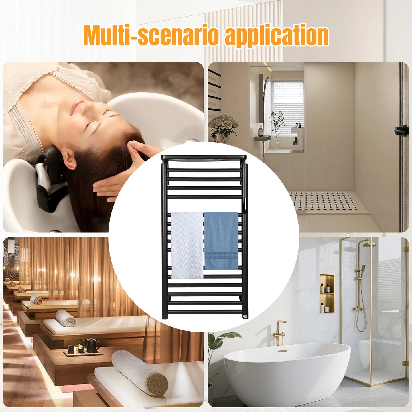 Bathroom Electric Heated Towel Rack with Digital Display Touch Thermostatic Dry Towel 200W Stainless Steel Heater Waterproof and